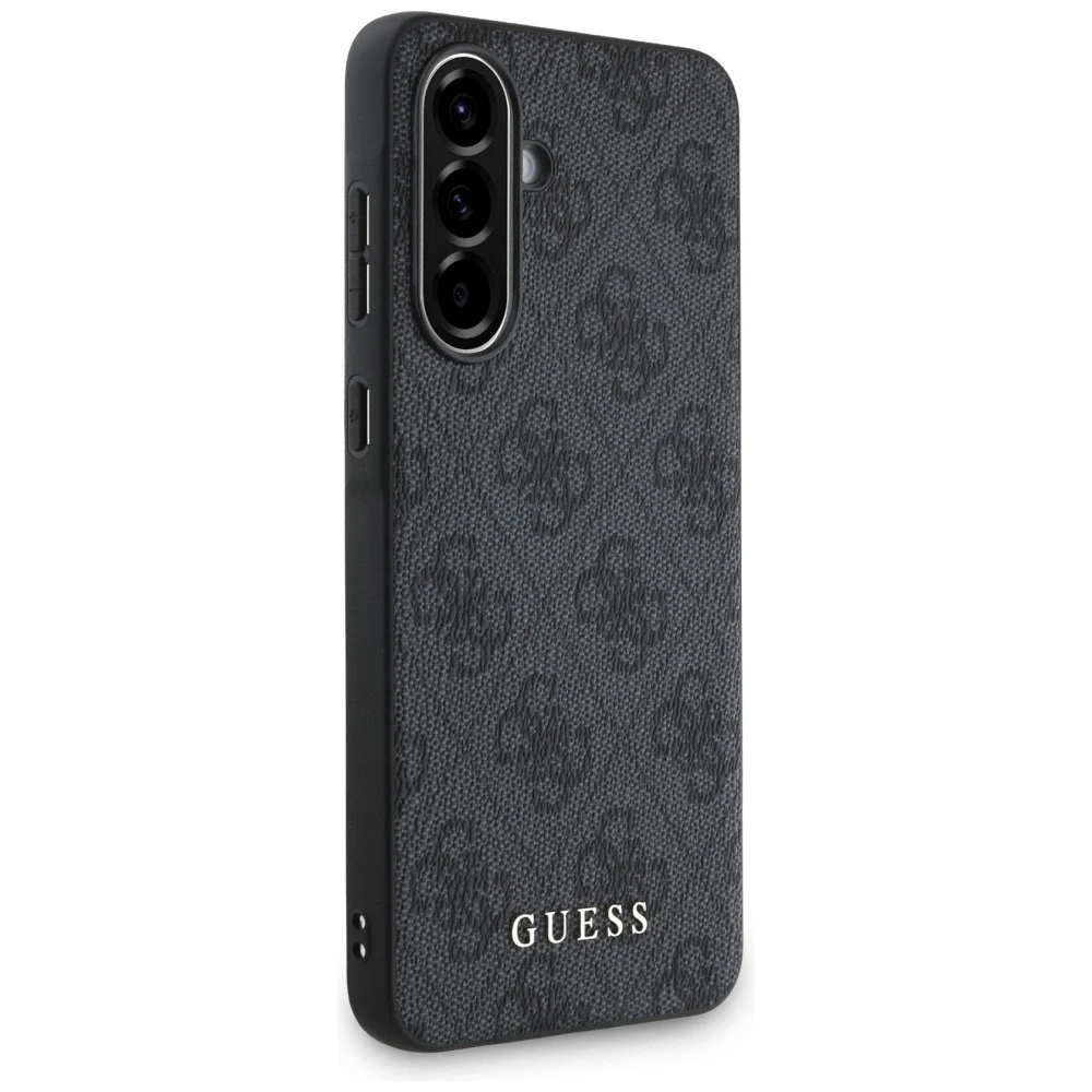 Guess 4G Metal dėklas telefonui aukso spalvos Logo Samsung Galaxy A36 - dėklas telefonui juodos spalvos