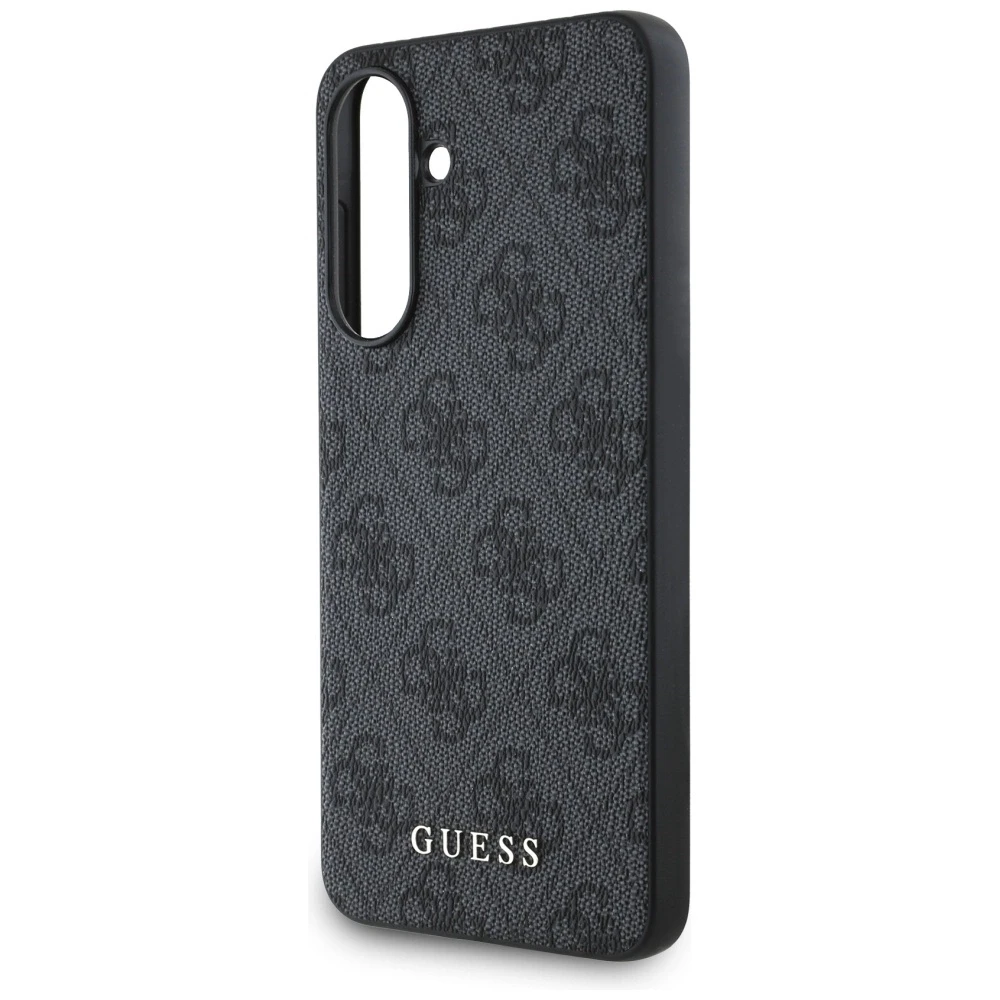 Guess 4G Metal dėklas telefonui aukso spalvos Logo Samsung Galaxy A36 - dėklas telefonui juodos spalvos