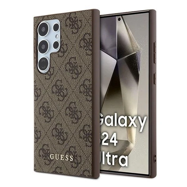 Samsung Galaxy S24 Ultra Guess dėklas 4G Metal Gold Logo (GUHCS24LG4GFBR) rudos spalvos