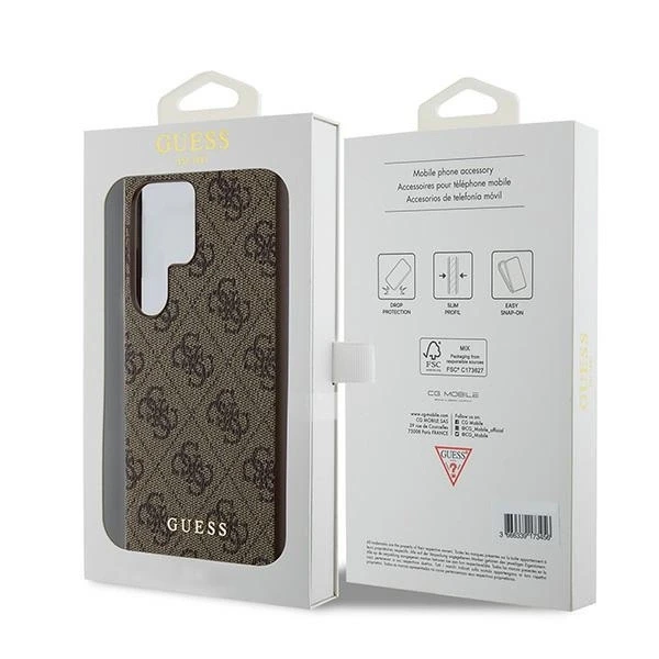 Samsung Galaxy S24 Ultra Guess dėklas 4G Metal Gold Logo (GUHCS24LG4GFBR) rudos spalvos