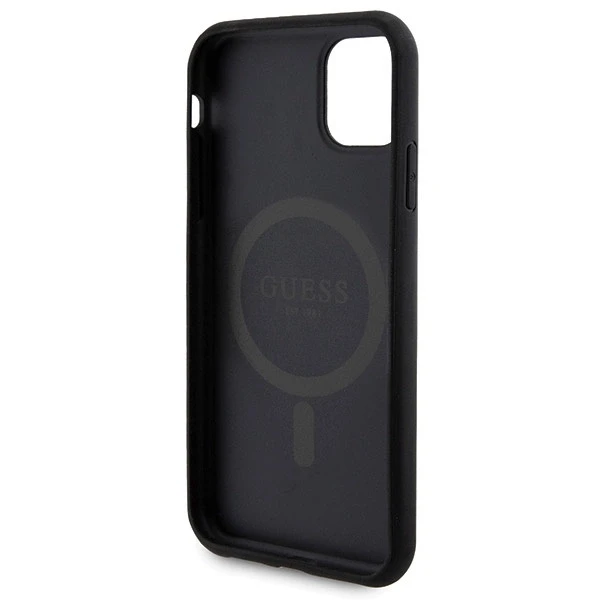 Dėklas „Guess GUBPM5N614GEMGK“ rinkinys, skirtas Apple iPhone 11 6.1“ kietam dėklui ir išorinei baterijai, 5000mAh, „MagSafe“ juodos spalvos 4G, metalinis, su rankena.