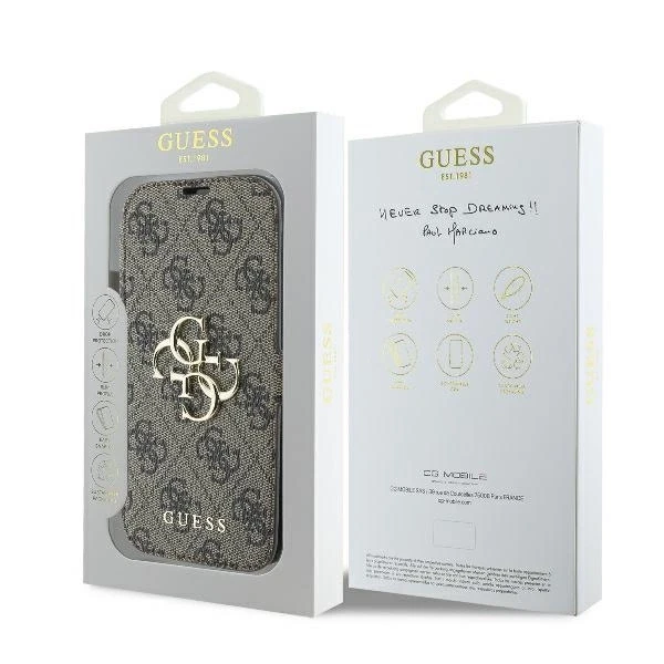 Guess 4G Metal Logo Apple iPhone 16 Plus - dėklas telefonui rudos spalvos