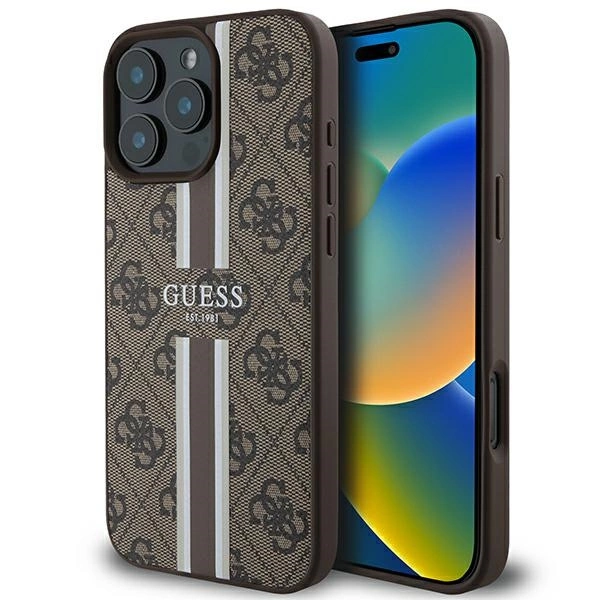 Guess 4G Printed Stripes MagSafe Apple iPhone 16 Pro Max - dėklas telefonui rudos spalvos