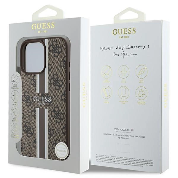 Guess 4G Printed Stripes MagSafe Apple iPhone 16 Pro Max - dėklas telefonui rudos spalvos