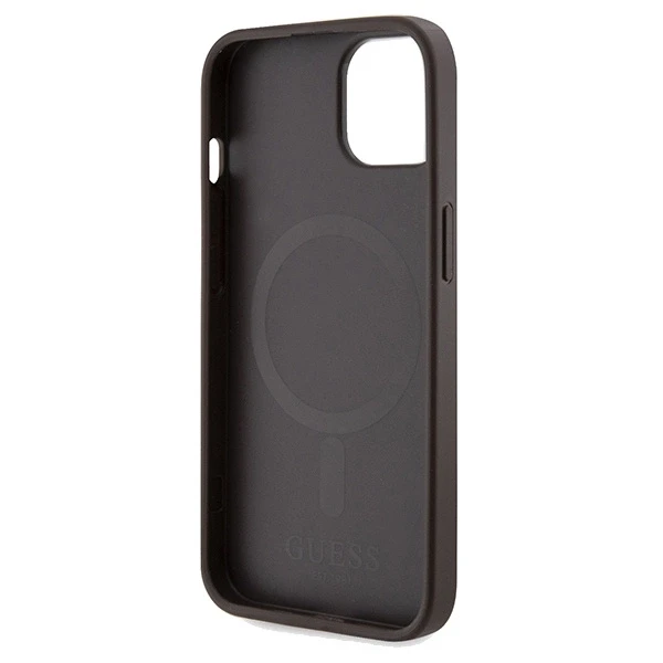 Apple iPhone 13 / 14 / 15 Guess dėklas 4G Printed Stripes MagSafe (GUHMP15SP4RPSW) rudos spalvos