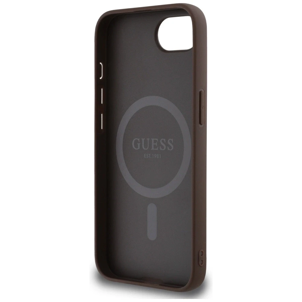 Guess PU Leather 4G Colored Ring MagSafe Apple iPhone 16e dėklas telefonui rudos spalvos