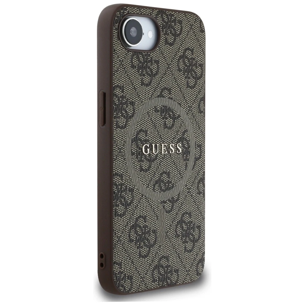 Guess PU Leather 4G Colored Ring MagSafe Apple iPhone 16e dėklas telefonui rudos spalvos