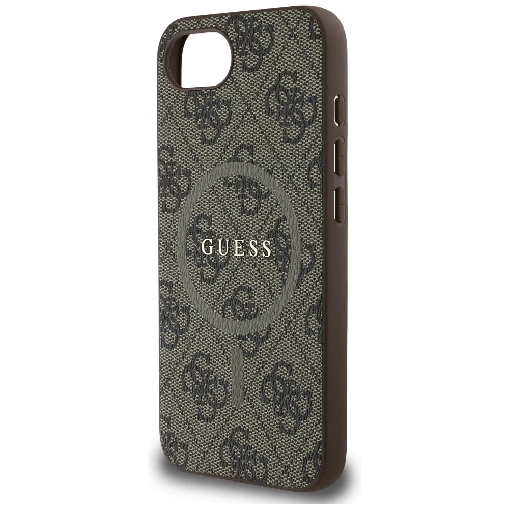 Guess PU Leather 4G Colored Ring MagSafe Apple iPhone 16e dėklas telefonui rudos spalvos