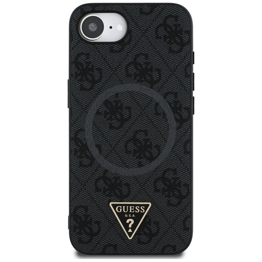 GUESS dėklas skirtas Apple iPhone 16e (SE 4 2025) compatible with MagSafe GUHMPSE4P4TDPK (PU 4G Triangle Logo) juodos spalvos
