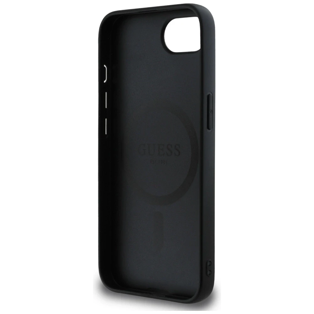 GUESS dėklas skirtas Apple iPhone 16e (SE 4 2025) compatible with MagSafe GUHMPSE4P4TDPK (PU 4G Triangle Logo) juodos spalvos