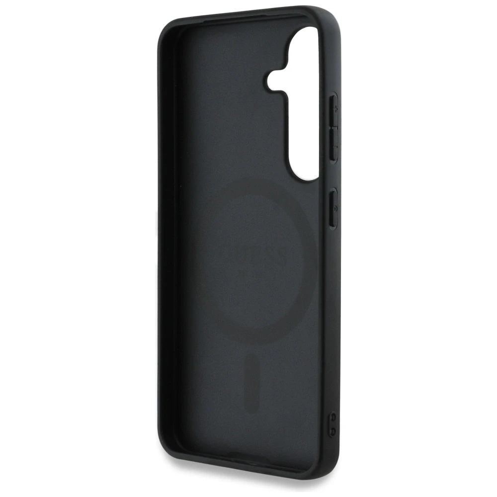 Guess 4G Round Patch Classic Logo MagSafe Samsung Galaxy S25 Plus dėklas telefonui mėlynos spalvos