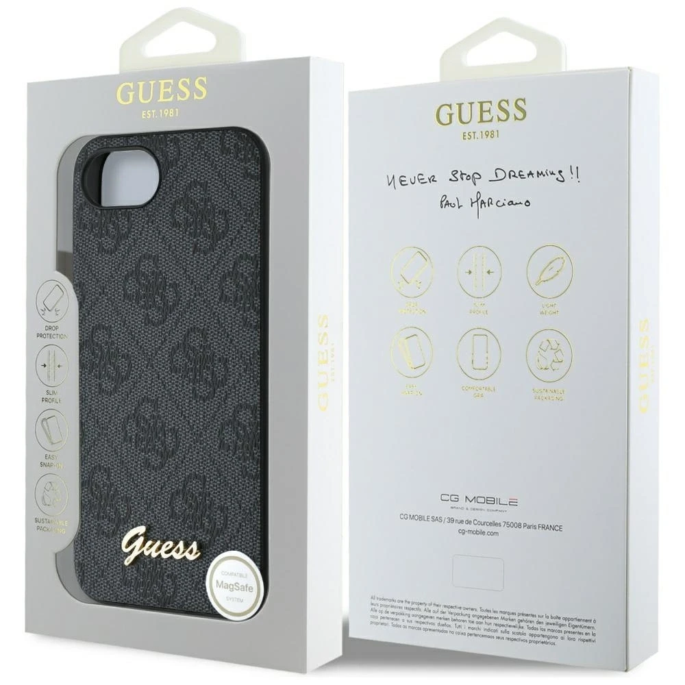 Guess 4G Script Logo MagSafe dėklas iPhone 16e - juodas