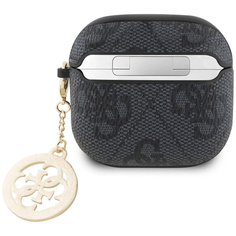 Guess 4G Script PC/PU Charm dėklas skirtas Apple AirPods 4 juodos spalvos