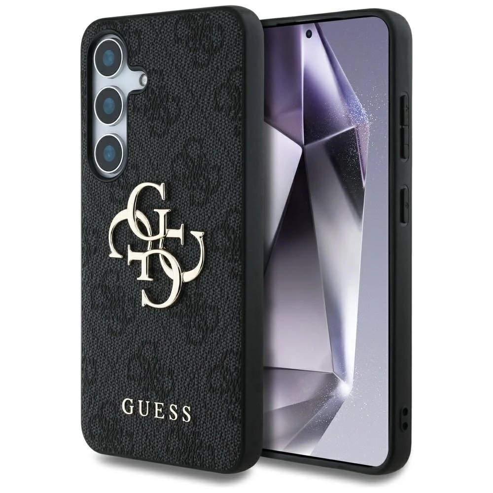 Guess PU 4G Metal Logo dėklas skirtas Samsung Galaxy S25 pilkos spalvos
