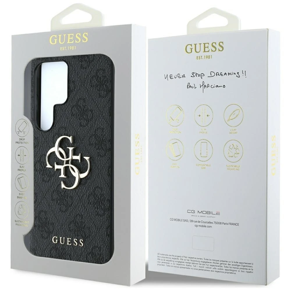 Guess PU 4G Metal Logo dėklas skirtas Samsung Galaxy S25 Ultra pilkos spalvos