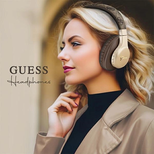 Guess Bluetooth on-ear ausinės GUBH604GEMW rudos spalvos 4G Script
