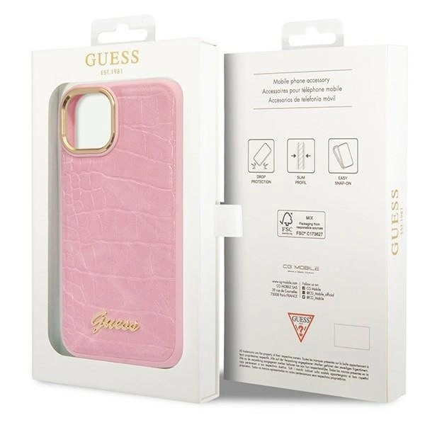 Dėklas GUESS GUHCP14SHGCRHP IPHONE 14/15/13 6.1 "Rožinis / Rožinis HARDCASE CROCO COLLECTION
