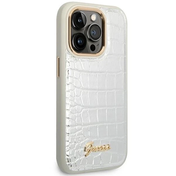 „Guess Croco Collection“ dėklas, skirtas iPhone 14 Pro 6.1" - sidabrinis