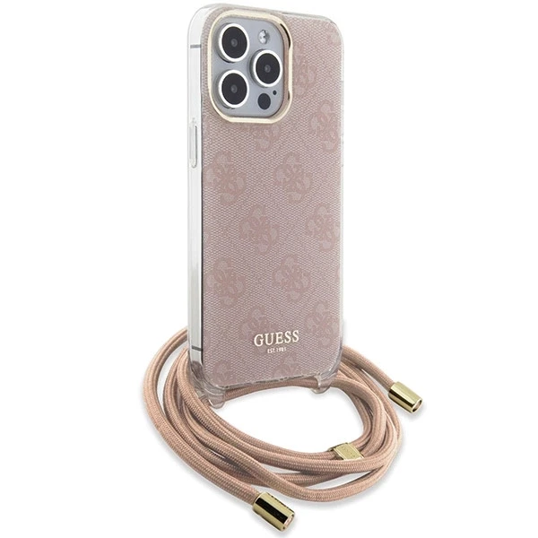 Dėklas GUESS GUHCP15XHC4SEP IPHONE 15 PRO MAX 6.7 "Rožinis/Rožinis HARDCASE CROSSBODY CORD 4G PRINT