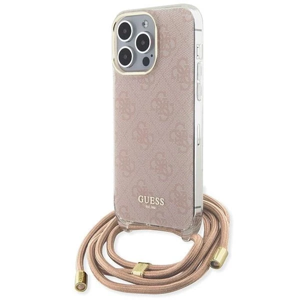Dėklas GUESS GUHCP15XHC4SEP IPHONE 15 PRO MAX 6.7 "Rožinis/Rožinis HARDCASE CROSSBODY CORD 4G PRINT