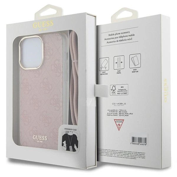 Dėklas GUESS GUHCP15XHC4SEP IPHONE 15 PRO MAX 6.7 "Rožinis/Rožinis HARDCASE CROSSBODY CORD 4G PRINT