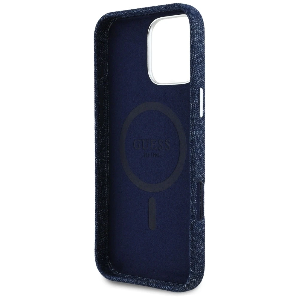 Guess Denim Triangle Logo MagSafe iPhone 16 Pro Max Dėklas - Mėlyna