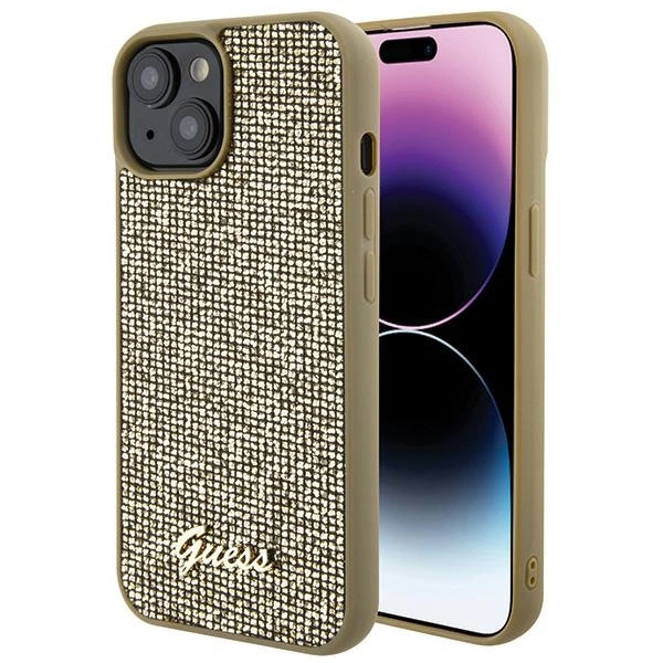 Dėklas GUESS GUHCP15SPMSDGSD IPHONE 15/14/13 6.1 "ZOTY / GOLD HARDCASE DISCO METAL SCRIPT