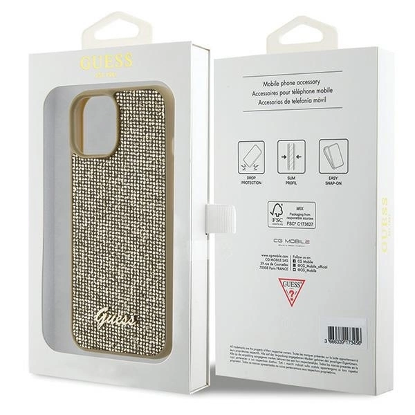 Dėklas GUESS GUHCP15SPMSDGSD IPHONE 15/14/13 6.1 "ZOTY / GOLD HARDCASE DISCO METAL SCRIPT