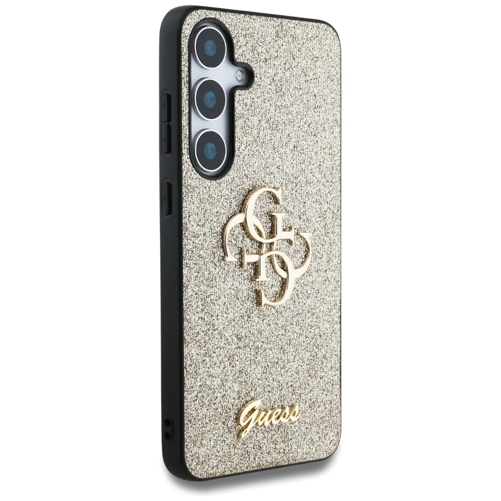 Guess Fixed Glitter Big 4G Metal Logo Samsung Galaxy S25 Plus dėklas telefonui auksos spalvos