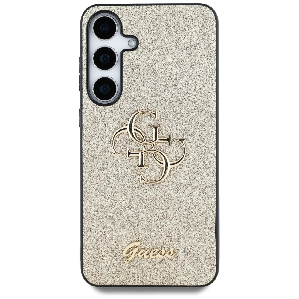 Guess Fixed Glitter Big 4G Metal Logo Samsung Galaxy S25 Plus dėklas telefonui auksos spalvos
