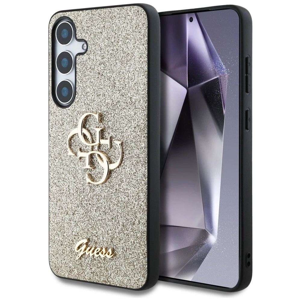 Guess Fixed Glitter Big 4G Metal Logo Samsung Galaxy S25 Plus dėklas telefonui auksos spalvos