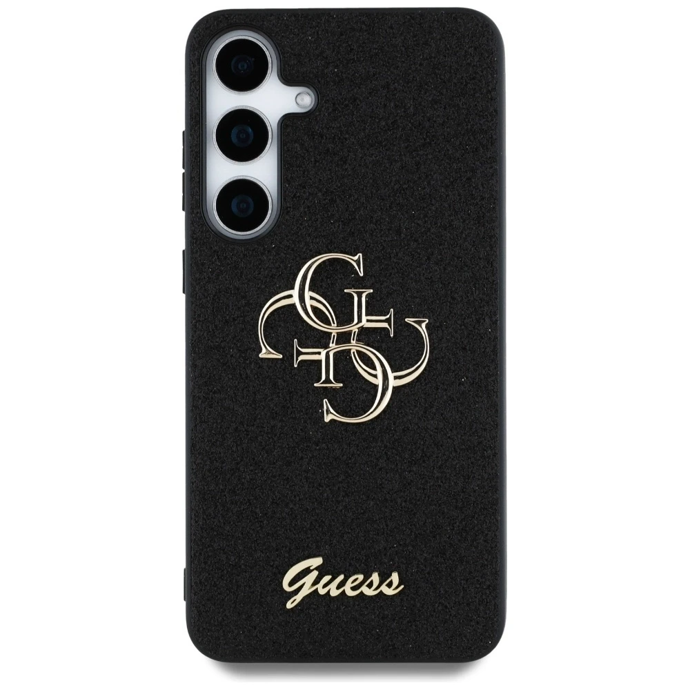 Dėklas Guess Fixed Glitter Big 4G Metal Logo to Samsung Galaxy S25+ juodos spalvos