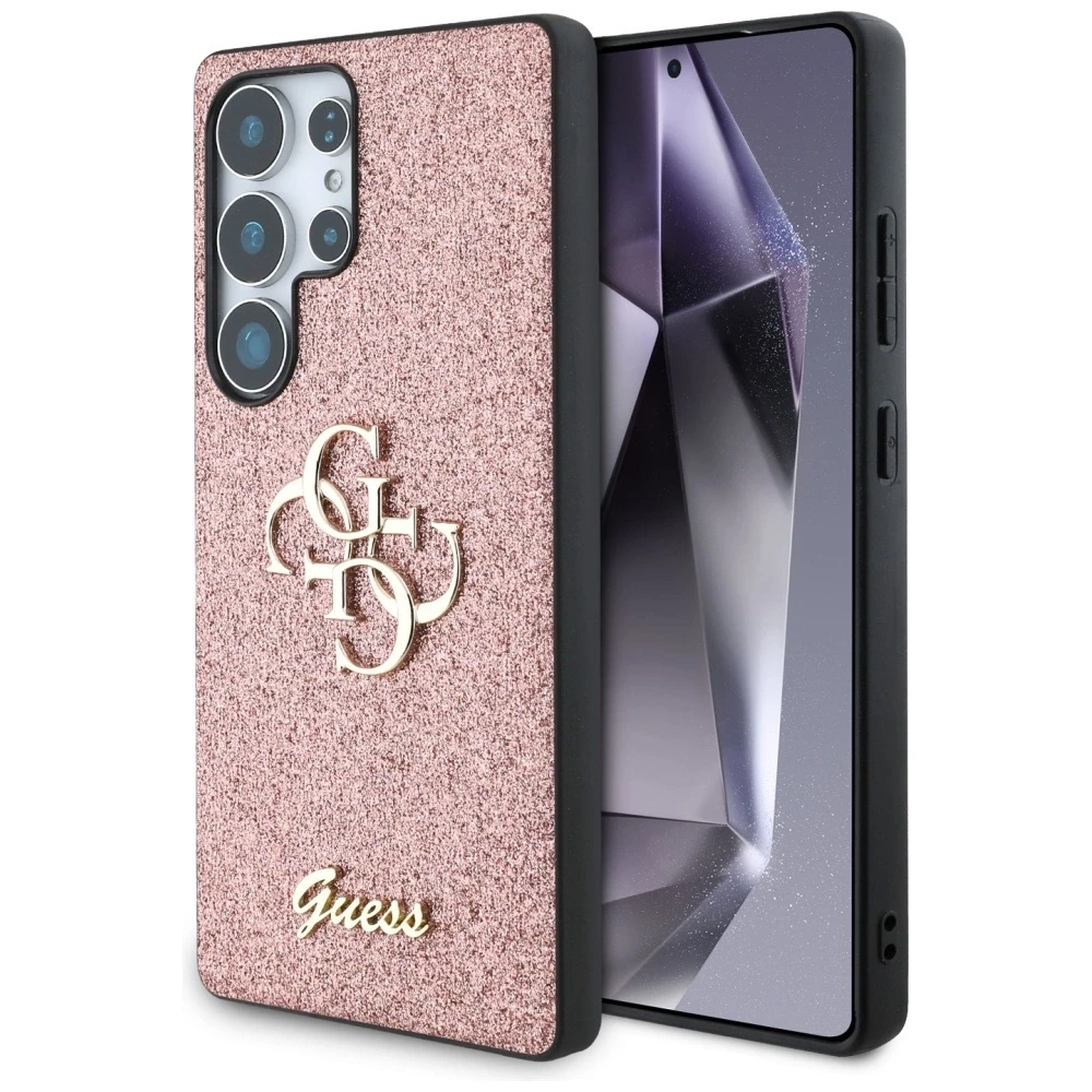 Dėklas Guess Fixed Glitter Big 4G Metal Logo Samsung Galaxy S25 Ultra rožinės spalvos