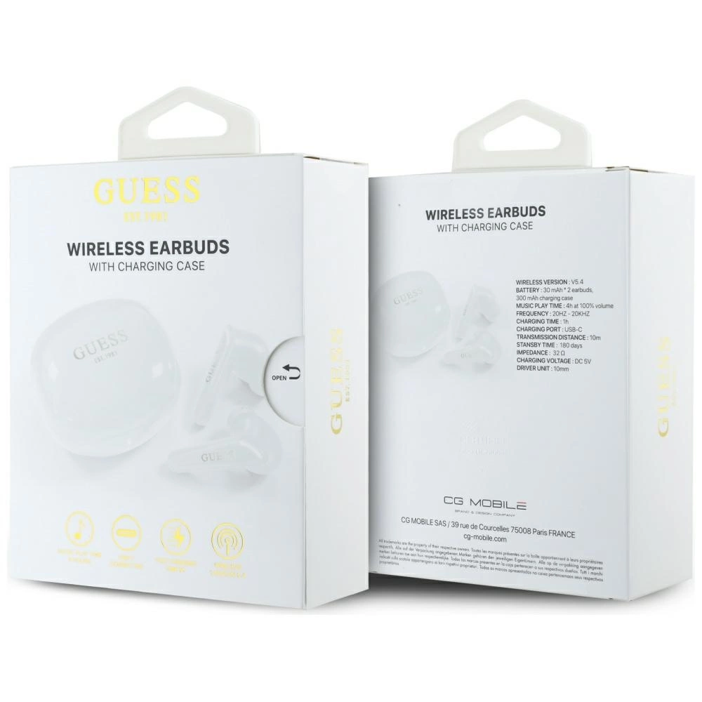 Ausinės Guess Glossy Classic Logo TWS Belaidės Earphones Baltas