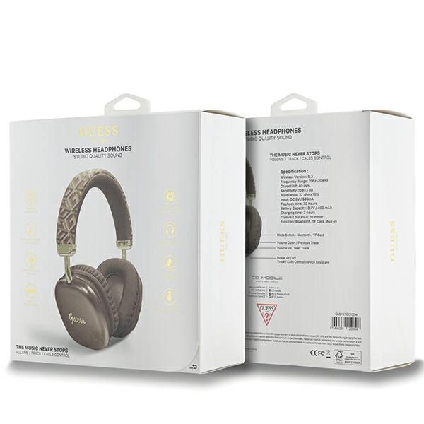 Guess GCube Metallic Script Logo Bluetooth belaidės ausinės - rudos spalvos