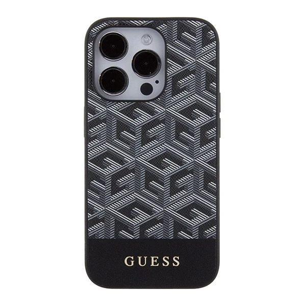 Dėklas GUESS GUHMP15LHGCFSEK IPHONE 15 PRO 6.1 "Juodas/Juodas HARDCASE GCUBE STRIPES MAGSAFE