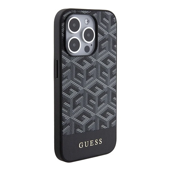 Dėklas GUESS GUHMP15LHGCFSEK IPHONE 15 PRO 6.1 "Juodas/Juodas HARDCASE GCUBE STRIPES MAGSAFE