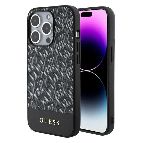 Dėklas GUESS GUHMP15LHGCFSEK IPHONE 15 PRO 6.1 "Juodas/Juodas HARDCASE GCUBE STRIPES MAGSAFE