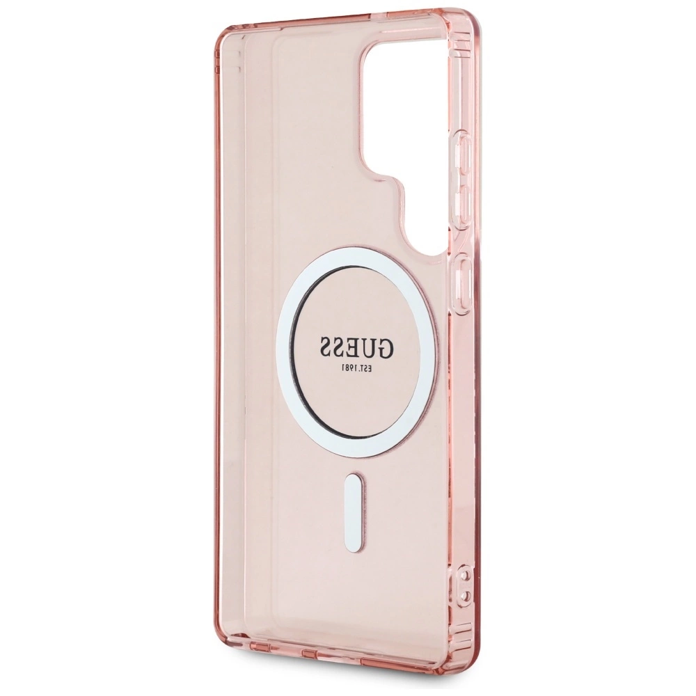 Dėklas Guess Glitter Circle Classic Logo MagSafe for Samsung Galaxy S25 Ultra pink
