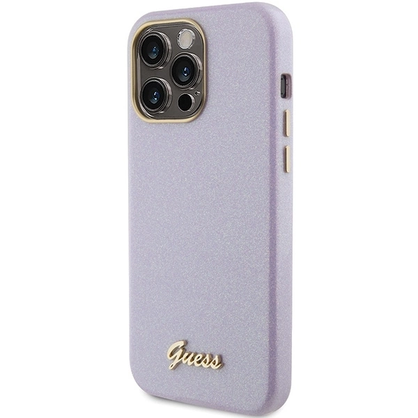 Apple iPhone 15 Pro Max Guess dėklas Glitter Glossy Script (GUHCP15XPGMCSL) violetinės spalvos