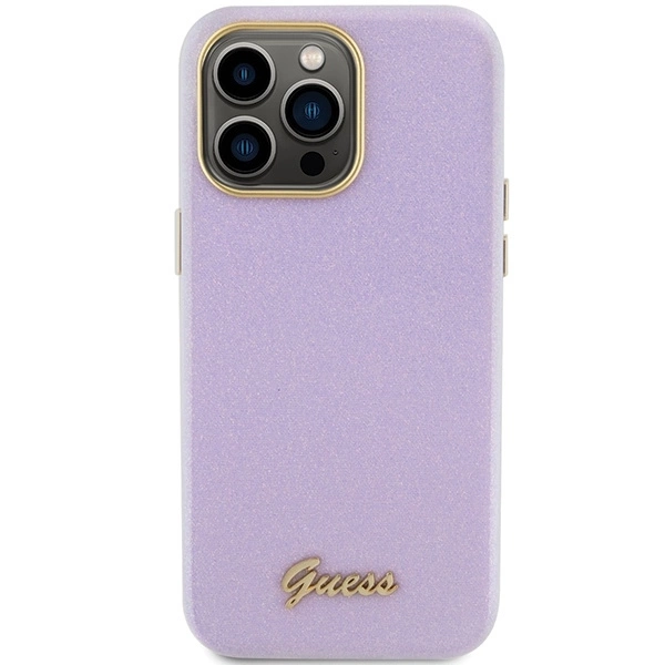 Apple iPhone 15 Pro Max Guess dėklas Glitter Glossy Script (GUHCP15XPGMCSL) violetinės spalvos