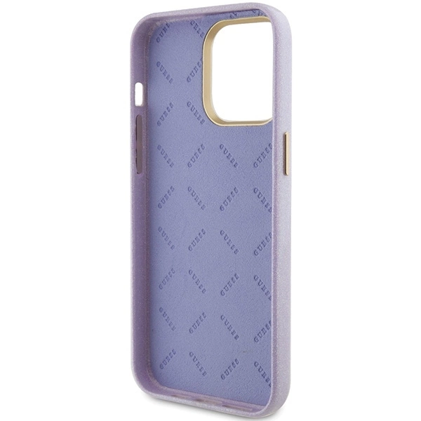 Apple iPhone 15 Pro Max Guess dėklas Glitter Glossy Script (GUHCP15XPGMCSL) violetinės spalvos