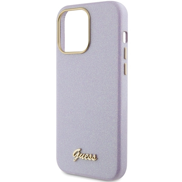 Apple iPhone 15 Pro Max Guess dėklas Glitter Glossy Script (GUHCP15XPGMCSL) violetinės spalvos