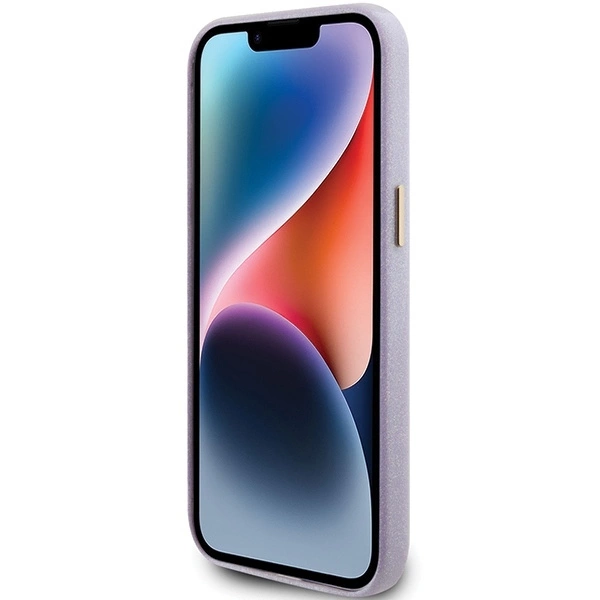 Apple iPhone 15 Pro Max Guess dėklas Glitter Glossy Script (GUHCP15XPGMCSL) violetinės spalvos