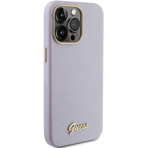 Apple iPhone 15 Pro Max Guess dėklas Glitter Glossy Script (GUHCP15XPGMCSL) violetinės spalvos