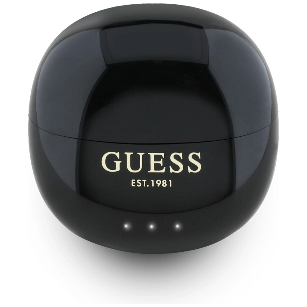 TWS ausinės Guess Glossy Effect Egg Shape Printed Classic Logo juodos spalvos