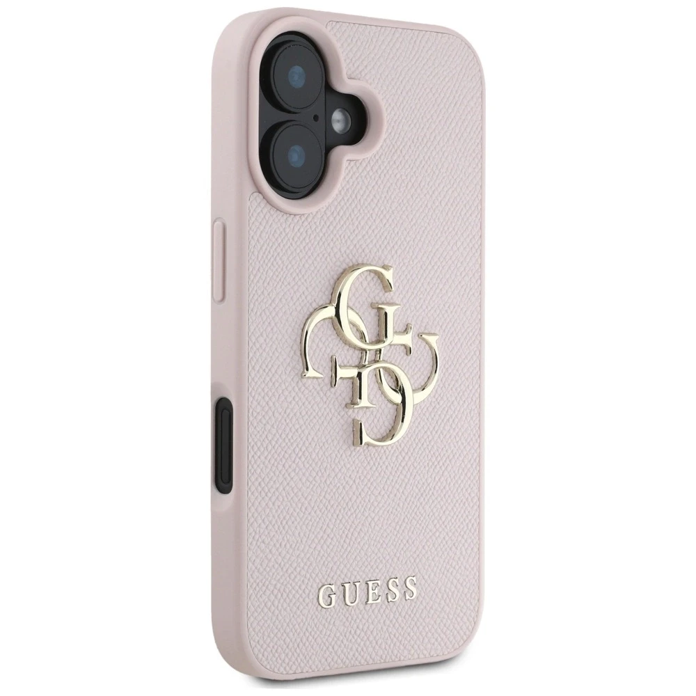 Dėklas Guess Grained Big 4G Logo Small Classic Logo Apple iPhone 16 rožinės spalvos