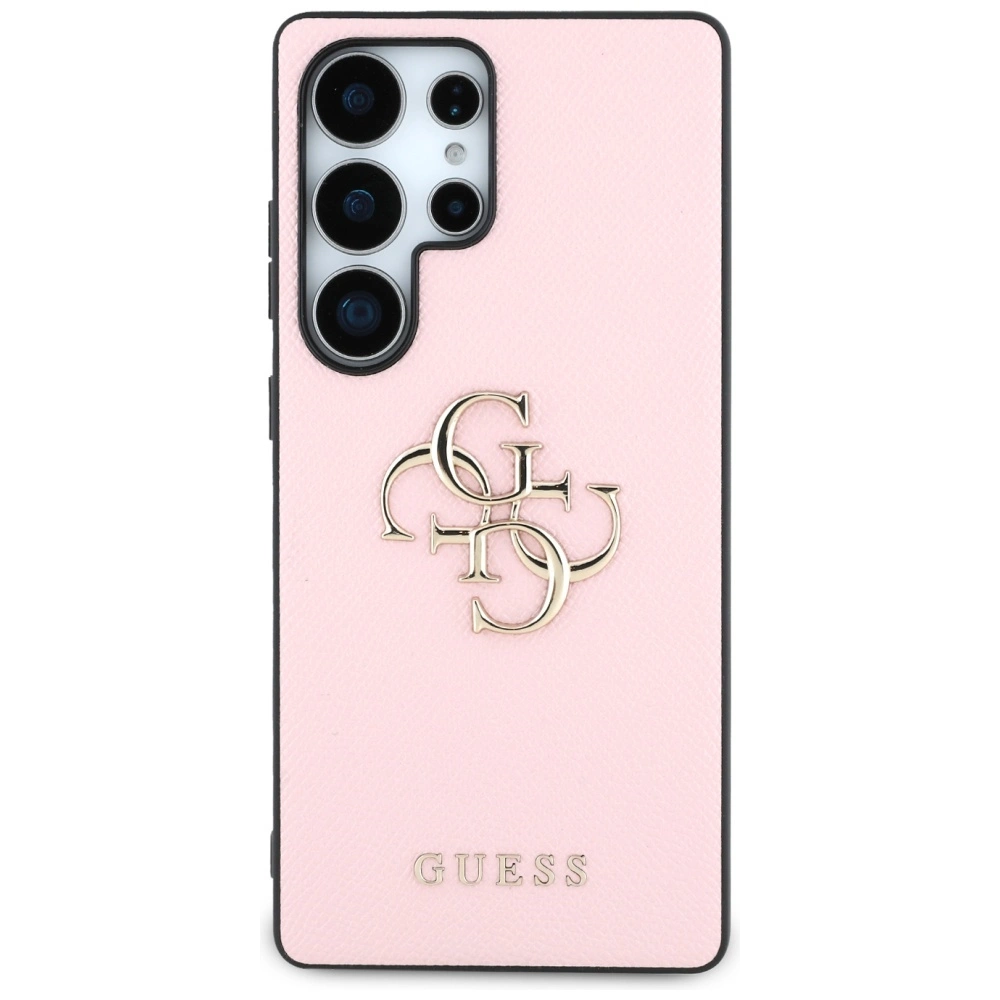 „Guess Grained Big 4G Logo Small Classic Logo“ – dėklas, skirtas „Samsung Galaxy S25 Ultra“, rausvas