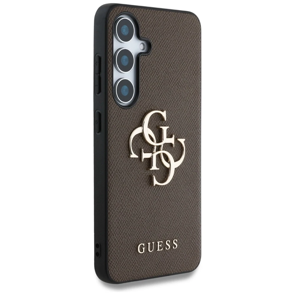 GUESS dėklas skirtas Samsung Galaxy S25 GUHCS25SPGT4MBW (PU Grained Big 4G and Classic Logo) rudos spalvos