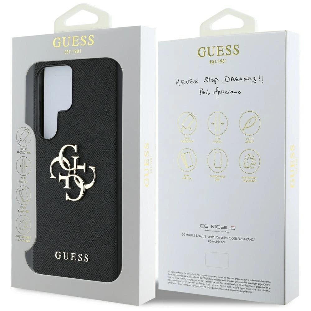 Guess Grained Big 4G Logo Small Classic Logo Samsung Galaxy S25 Ultra dėklas telefonui juodos spalvos